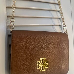 Tory Burch Brown Pebbled Leather Crossbody with Gold Hardware